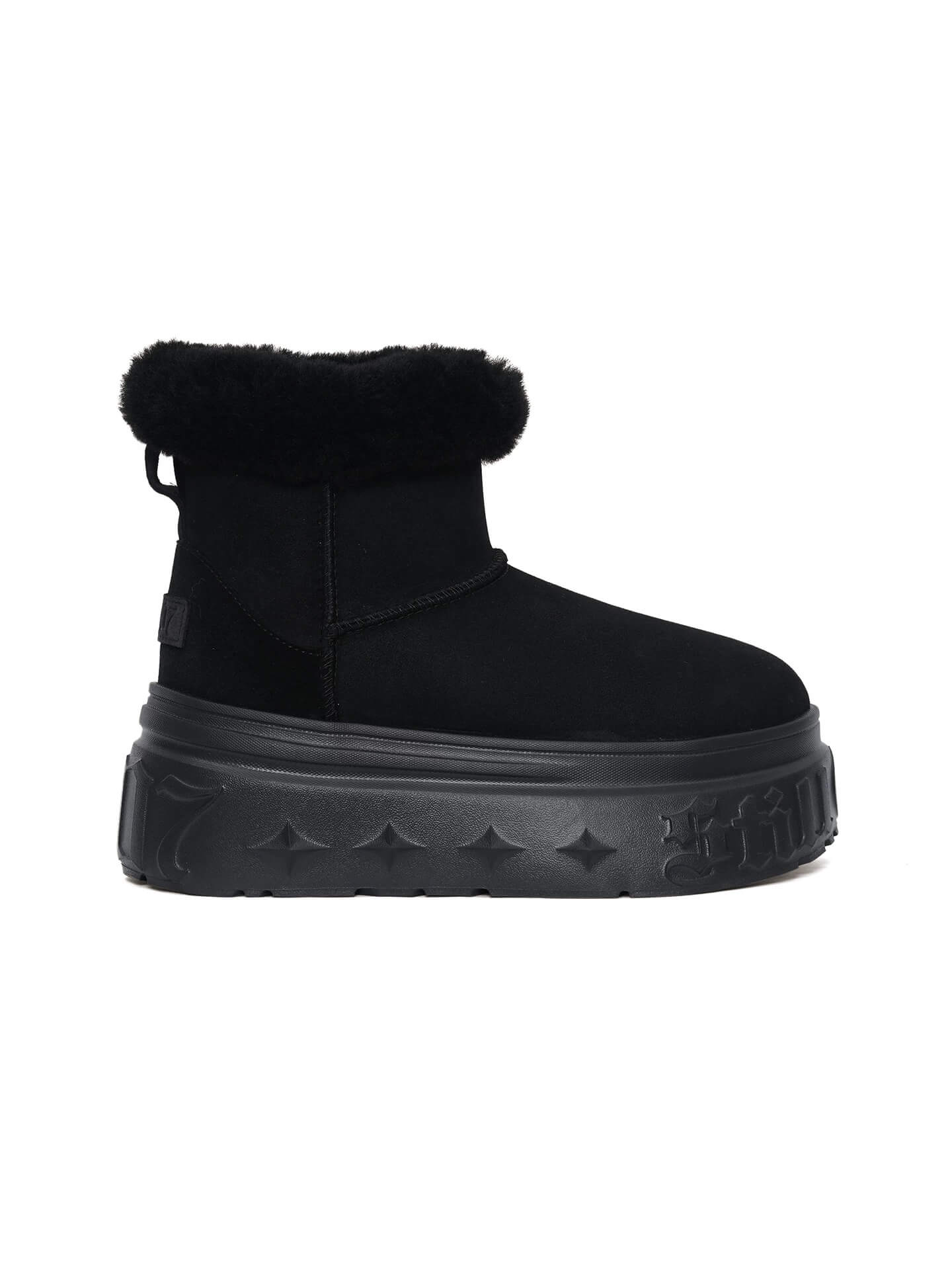 1807 INF-010 Gothic Black Chunky Platform Shearling Boots