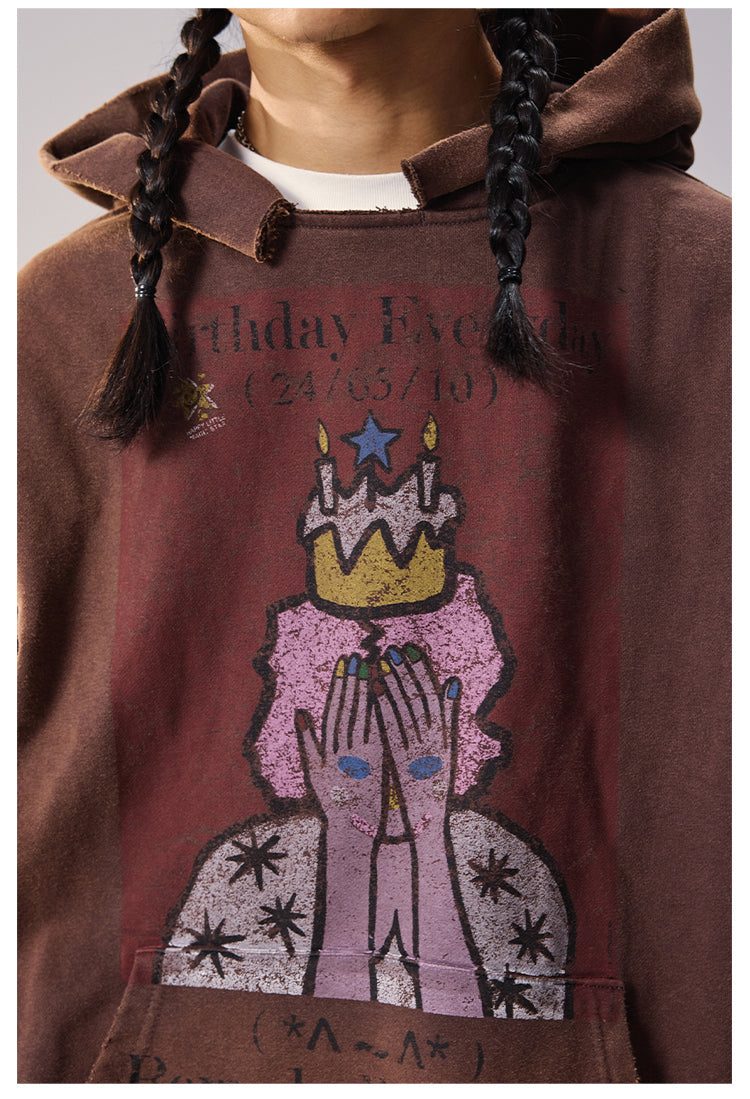 Remedy Washed Distressed Print Hoodie