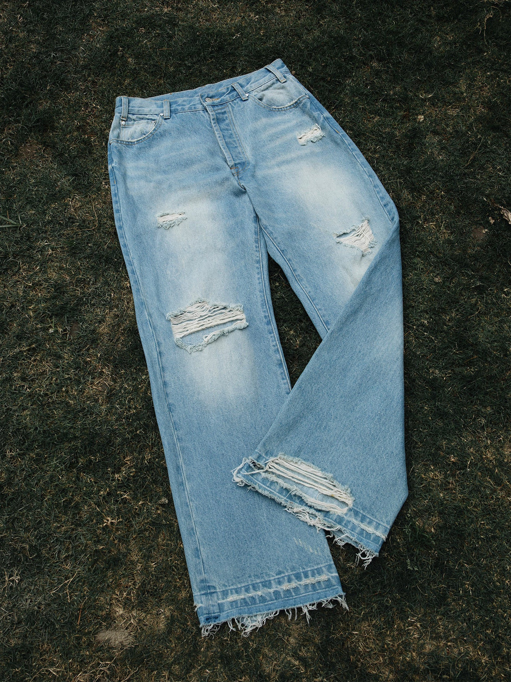 S45 Scattered Hem Washed Distressed Holes Jeans