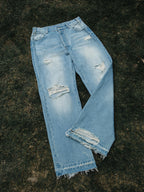 S45 Scattered Hem Washed Distressed Holes Jeans