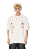 AFGK Floral Embroidered Waffle Short Sleeve Shirt