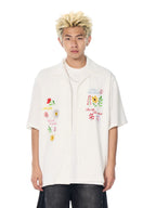 AFGK Floral Embroidered Waffle Short Sleeve Shirt