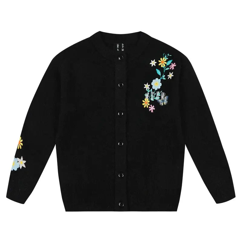 MEDM Floral Vine Embroidered Knit Cardigan