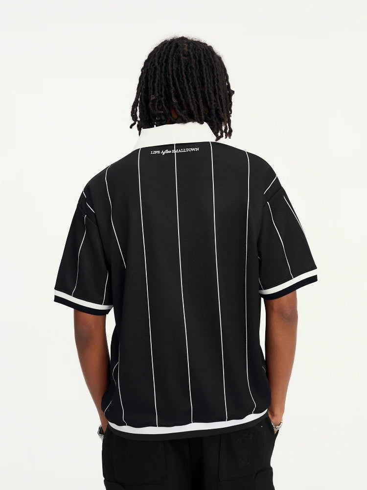 Small Town Kid Pearl Logo Striped Polo Jersey