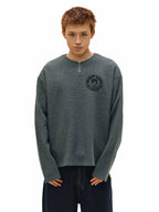 NOVACAM Waffle Vintage Print Zip Long Sleeve Tee