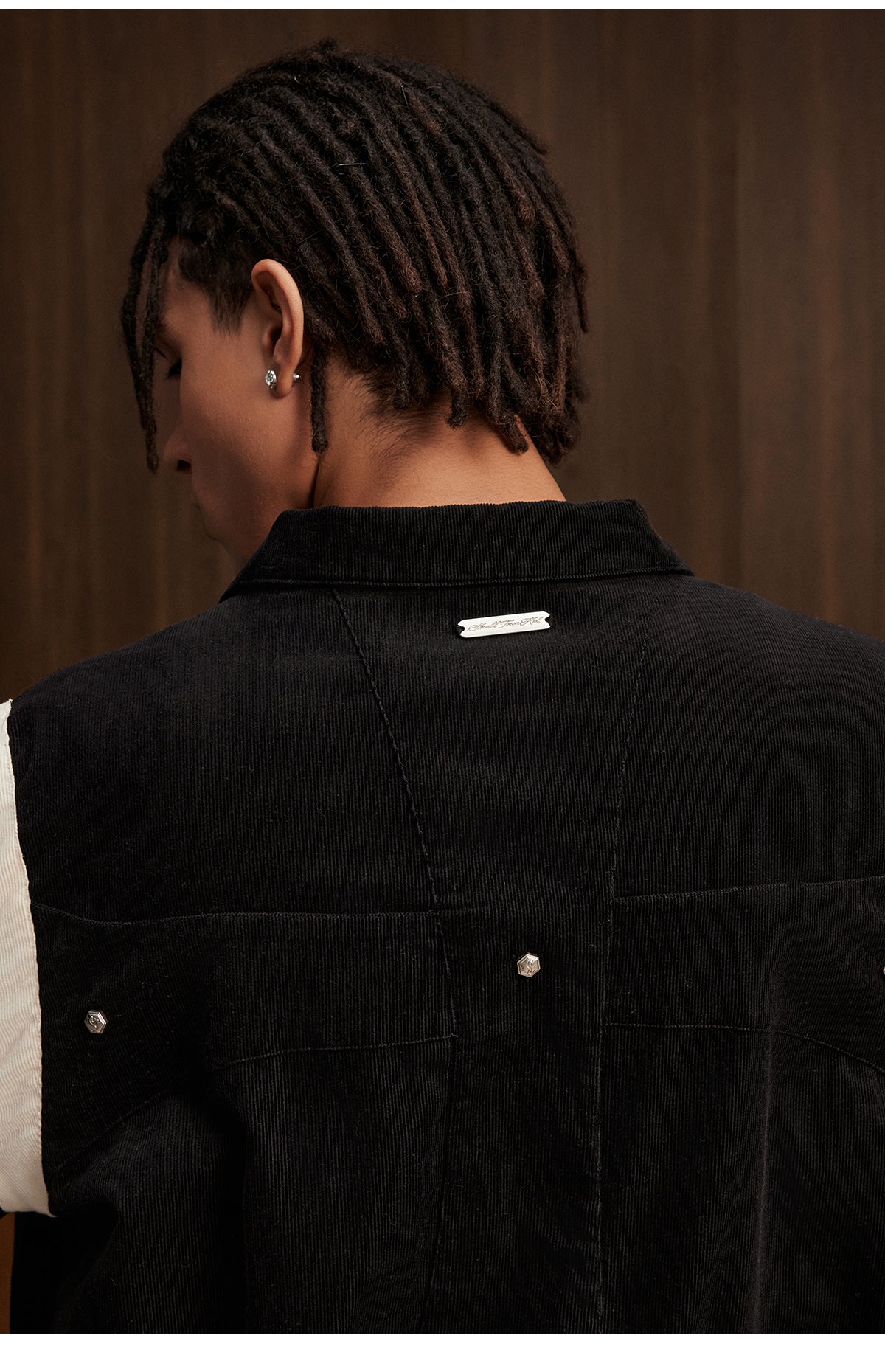Small Town Kid Rivet Cross stitching Patch Corduroy Varsity Jacket