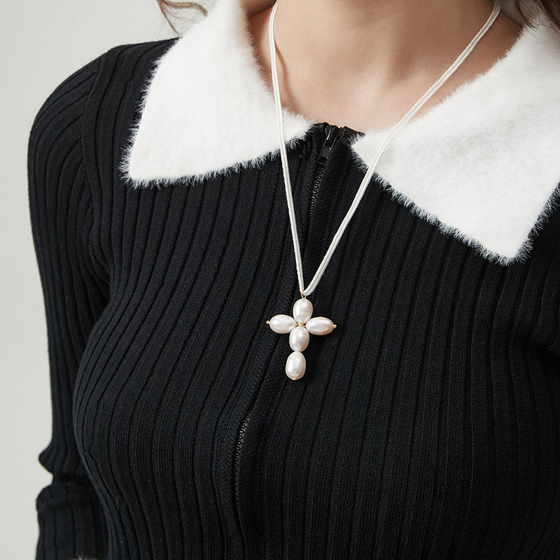 AWE Pearl Cross Pendant Necklace