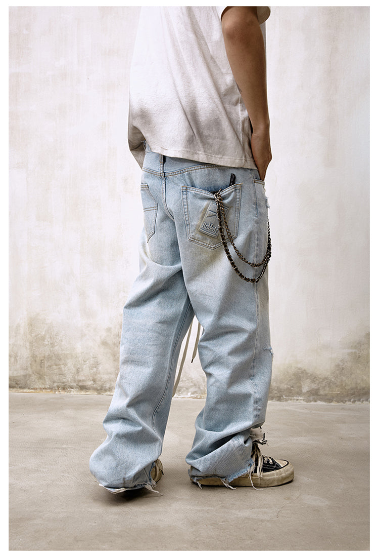 Remedy Back Pocket 3D Design Washed Hole Jeans