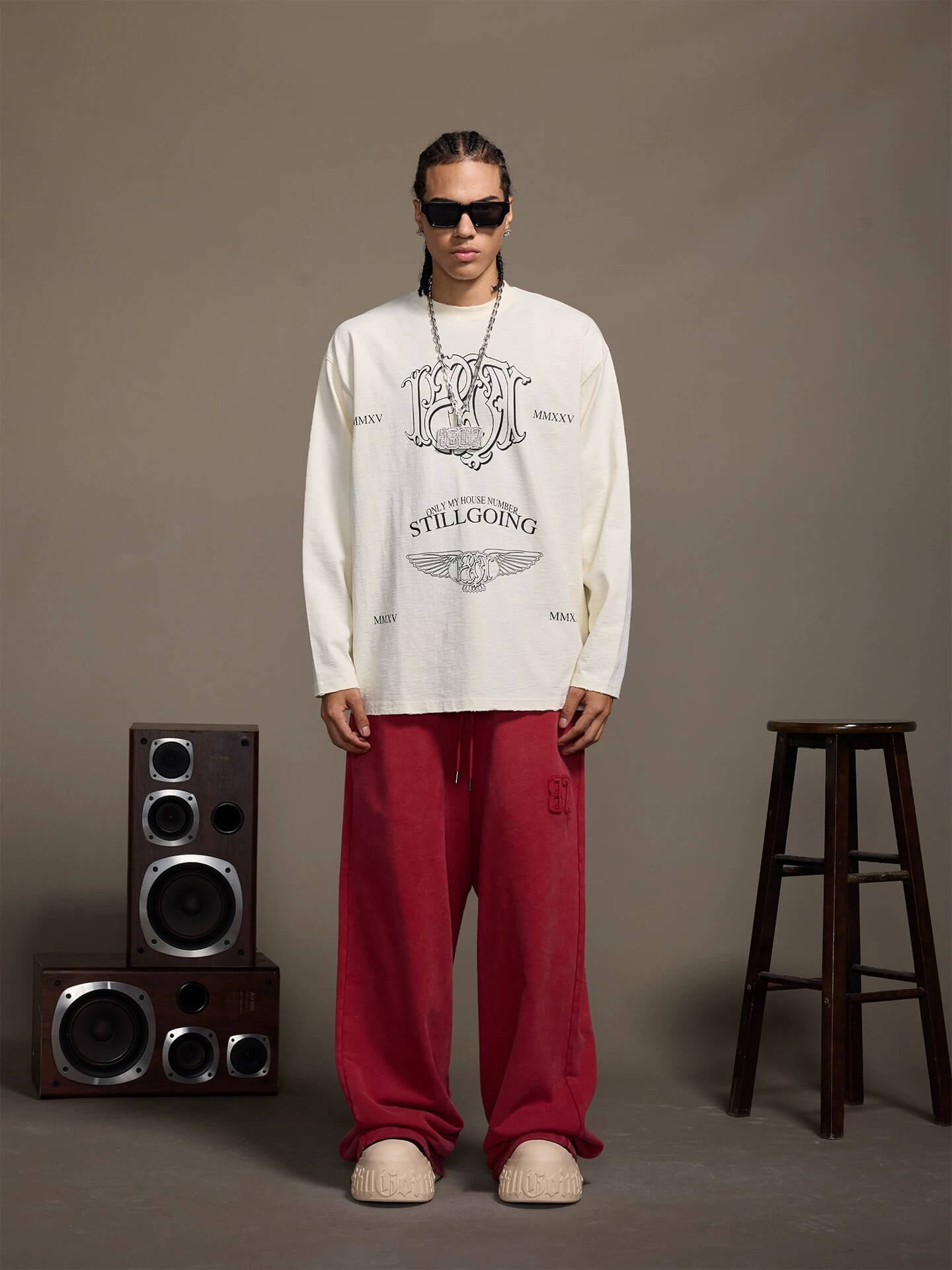 1807 Stamped Printed Distressed Long Sleeve Tee