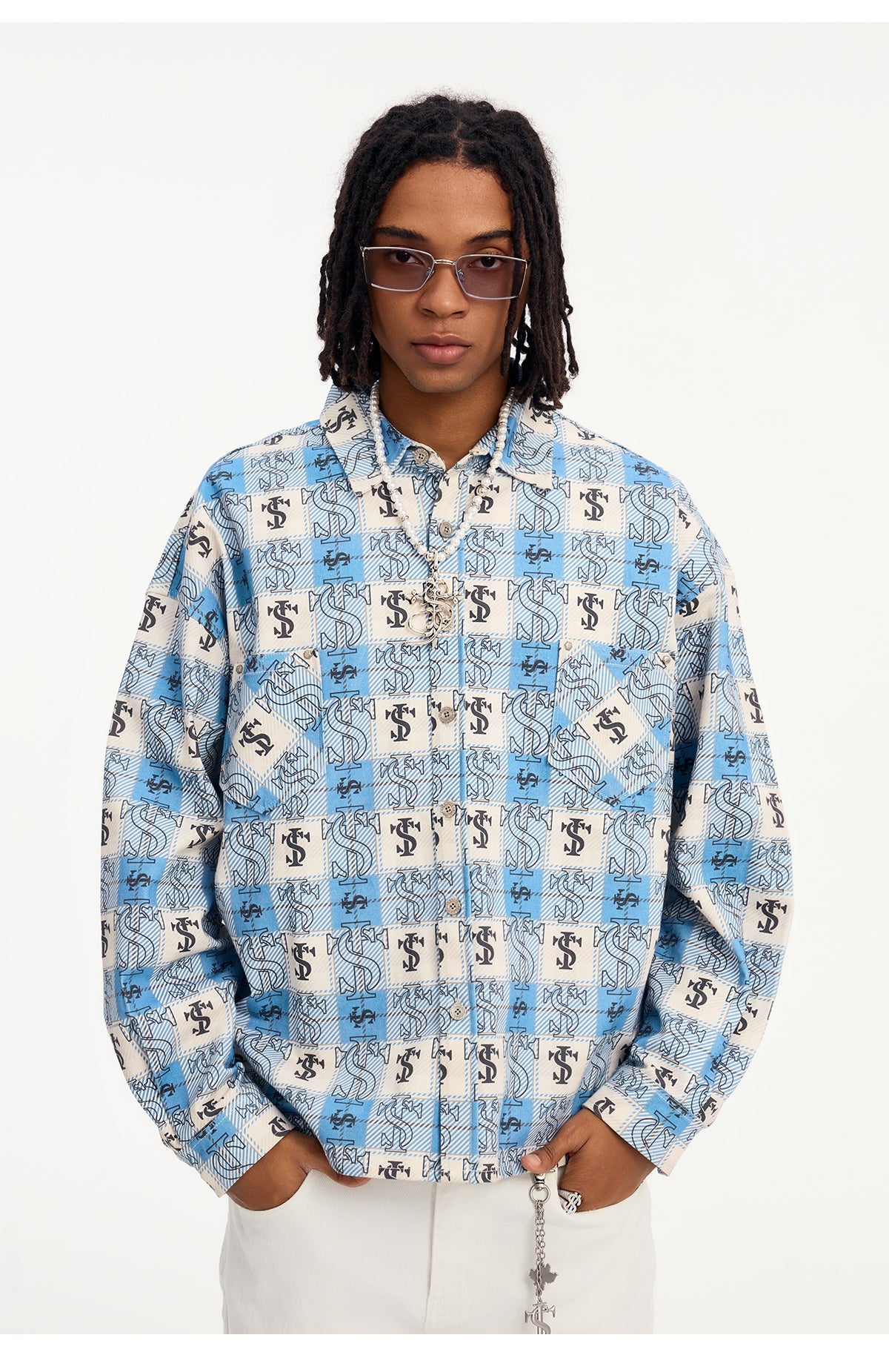 Small Town Kid Cross Logo Original Plaid Full-Print Long Sleeve Shirt