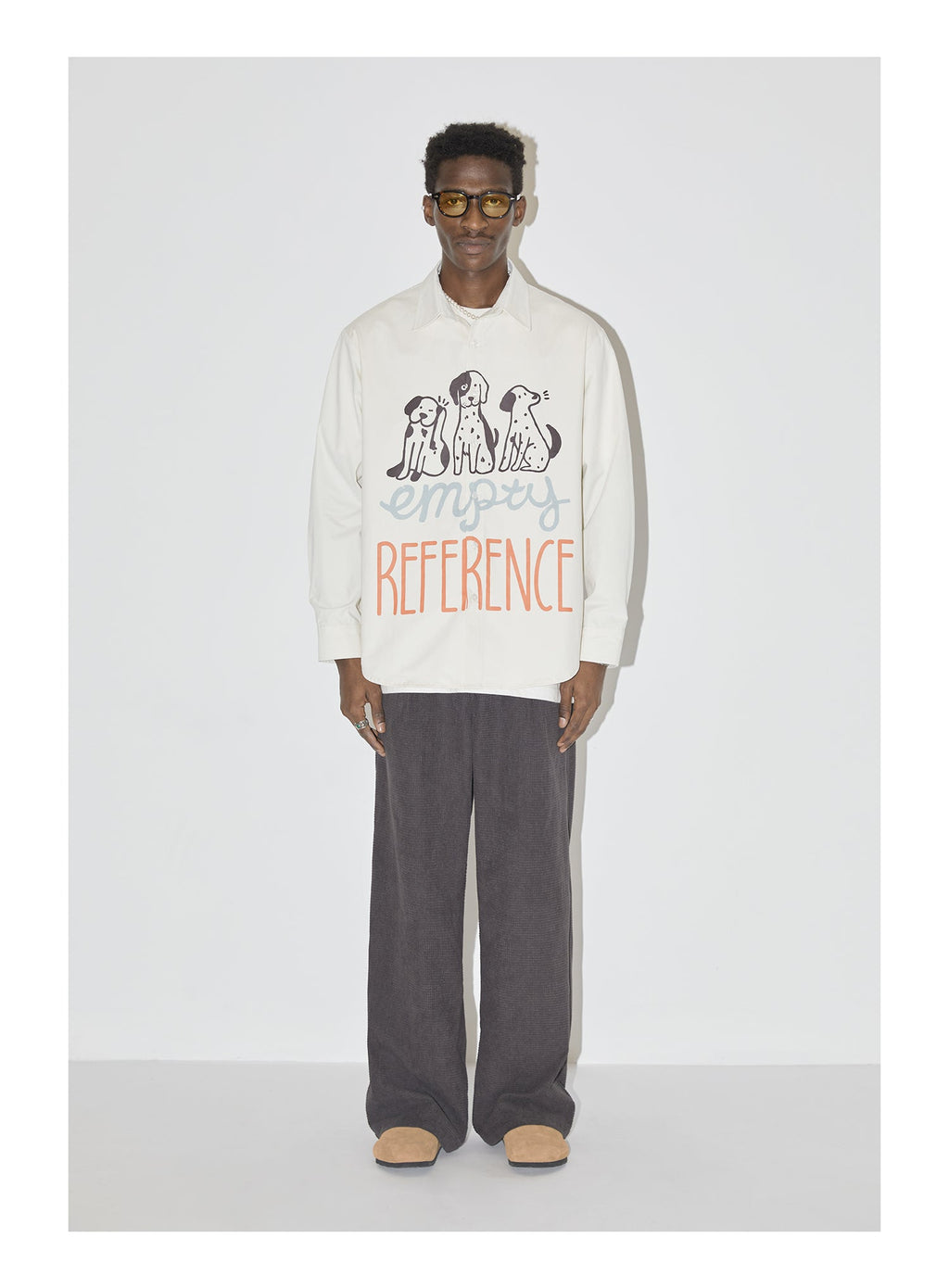 EMPTY REFERENCE Cartoon Puppy LOGO Print Long Sleeved Shirt