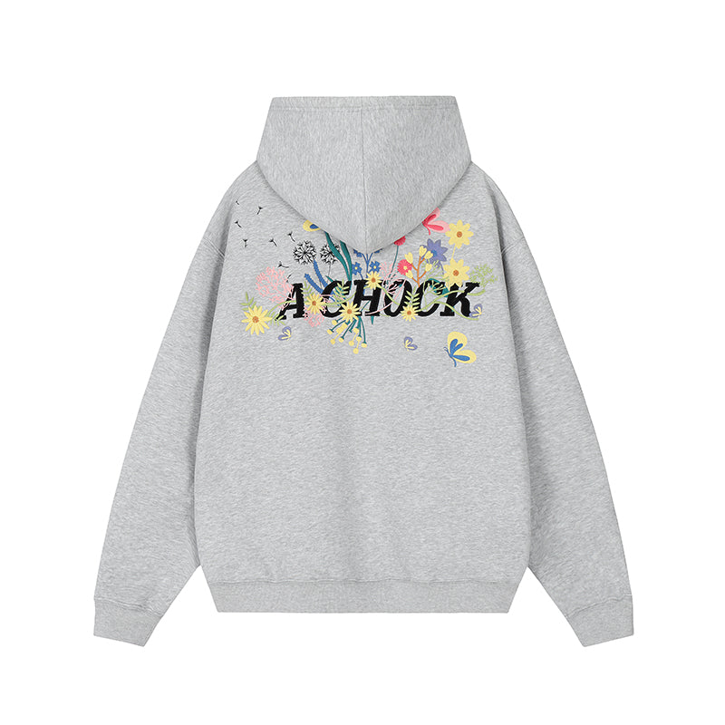 Achock Floral Embroidery Zipper Hoodie