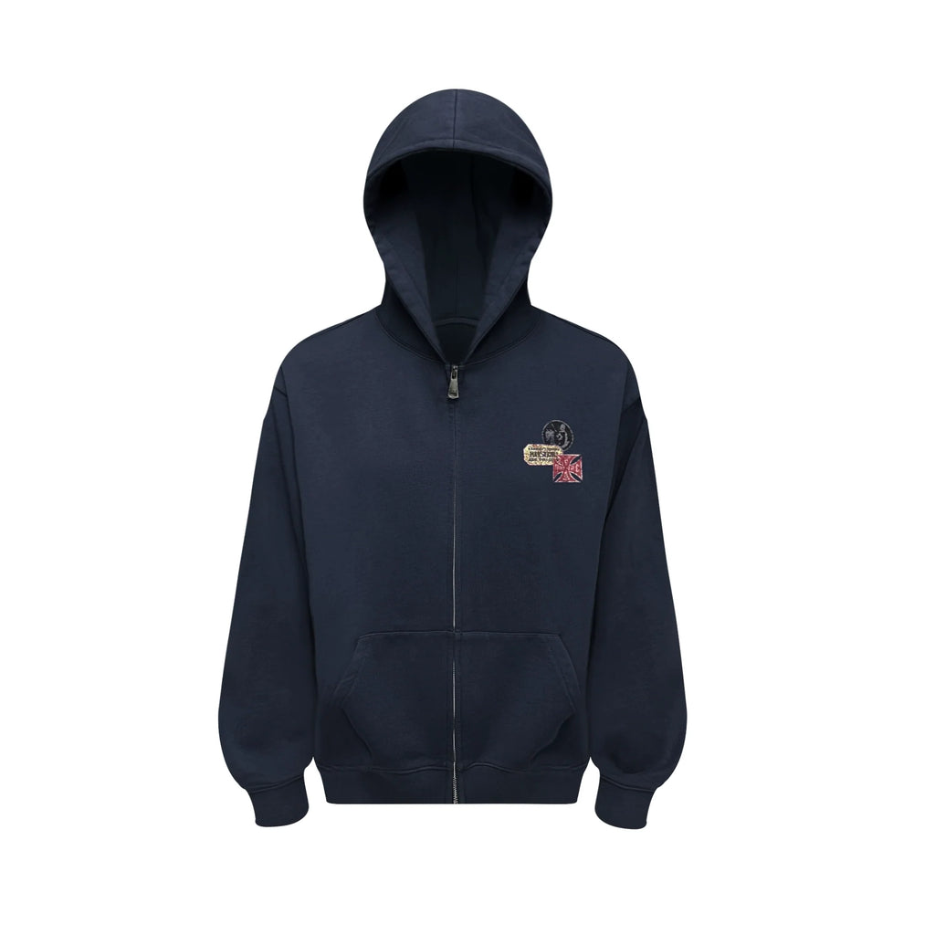 RUSURE Vintage Print Zip Up Hoodie