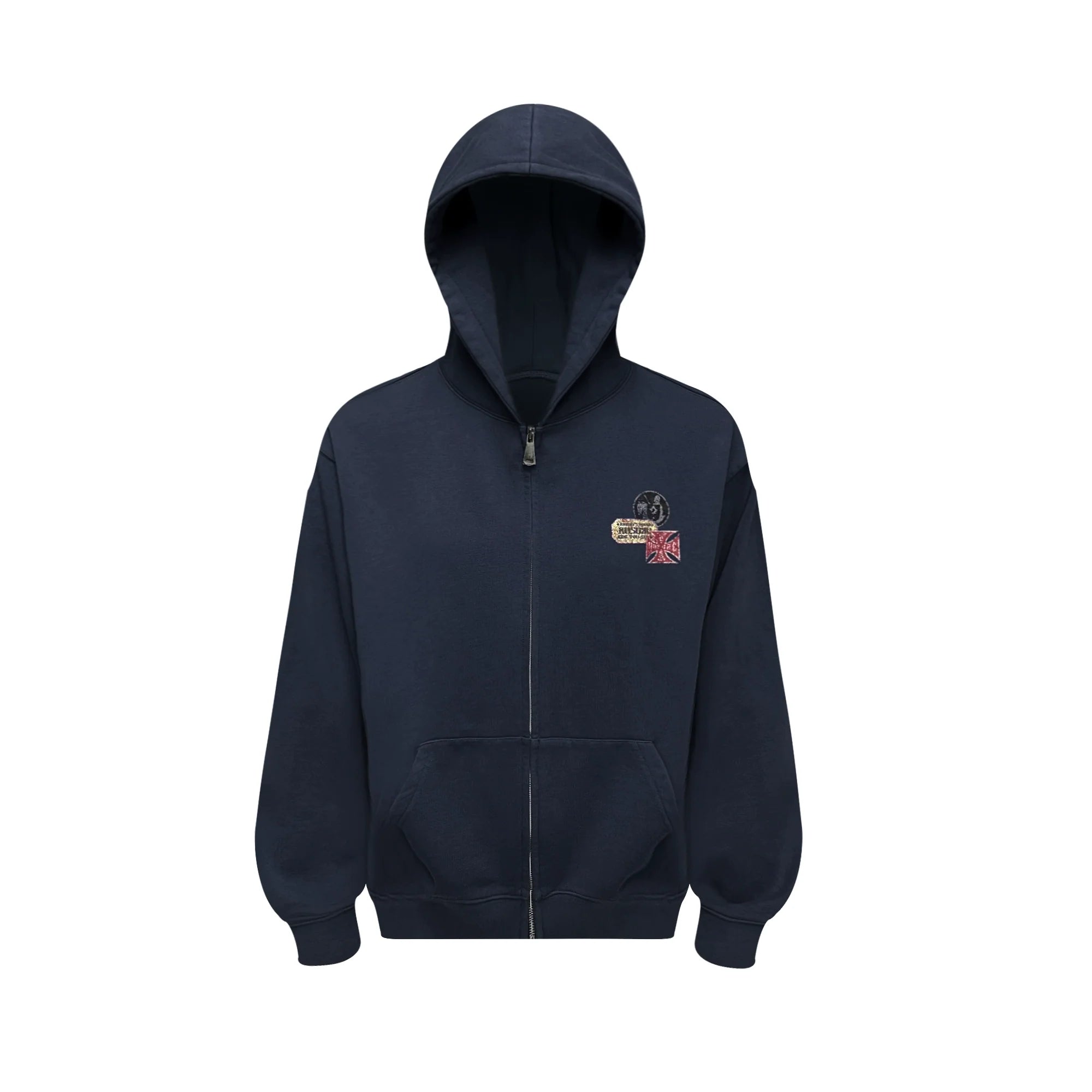 RUSURE Vintage Print Zip Up Hoodie