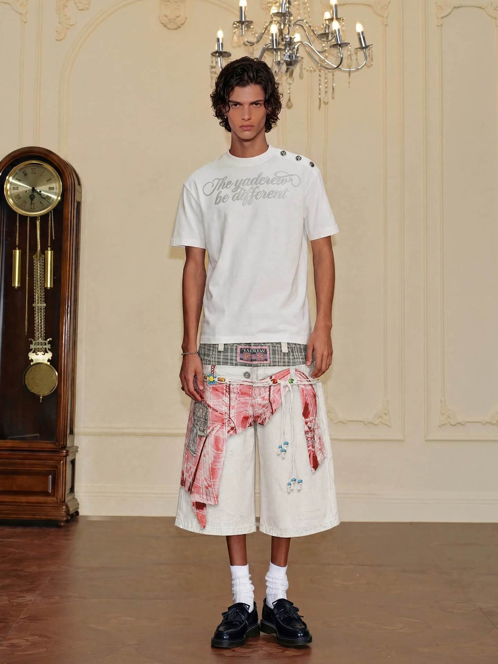 YADcrew 3D Digital Print Double Waist Baggy Shorts