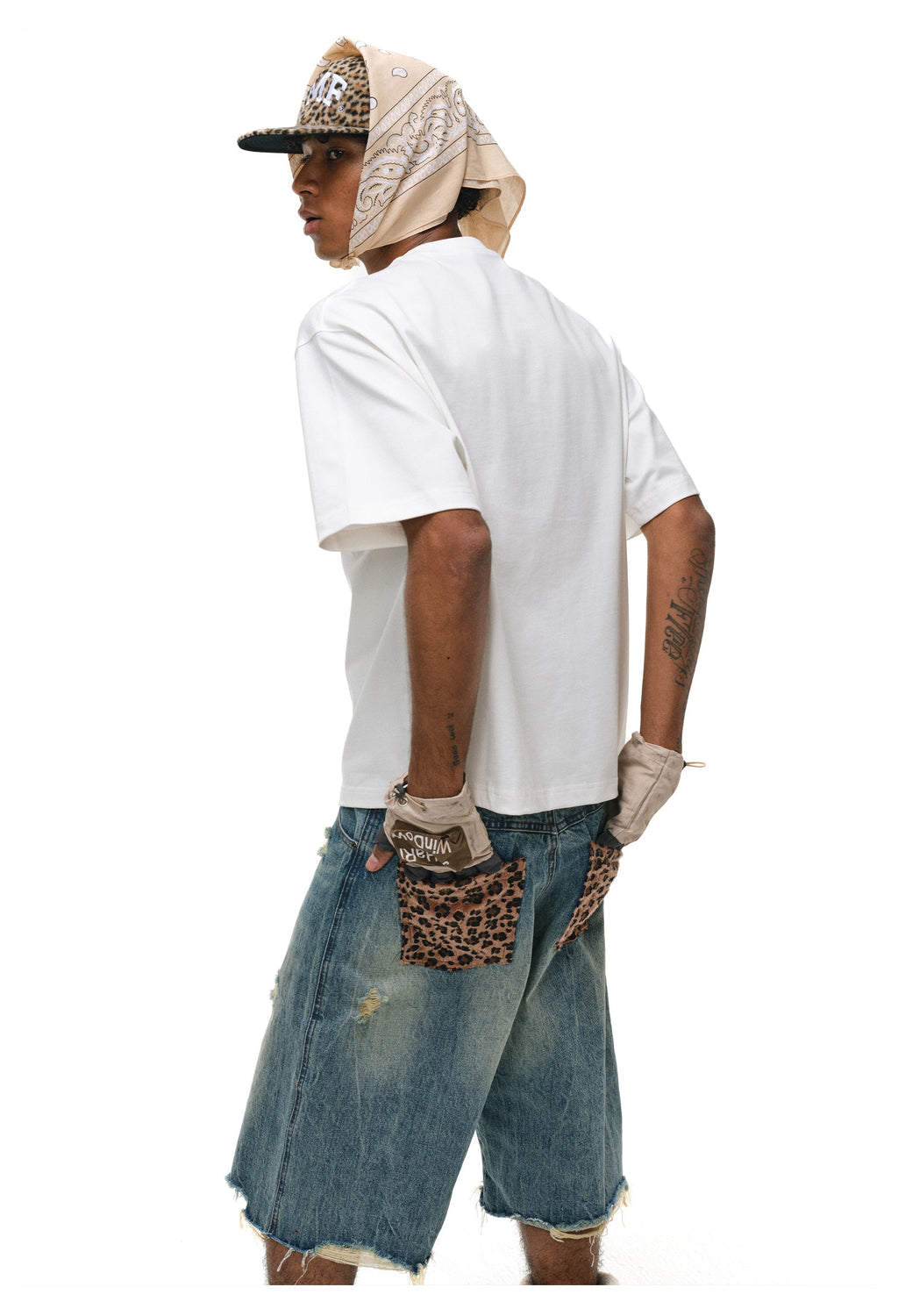 ANTIDOTE Leopard Patchwork Denim Shorts