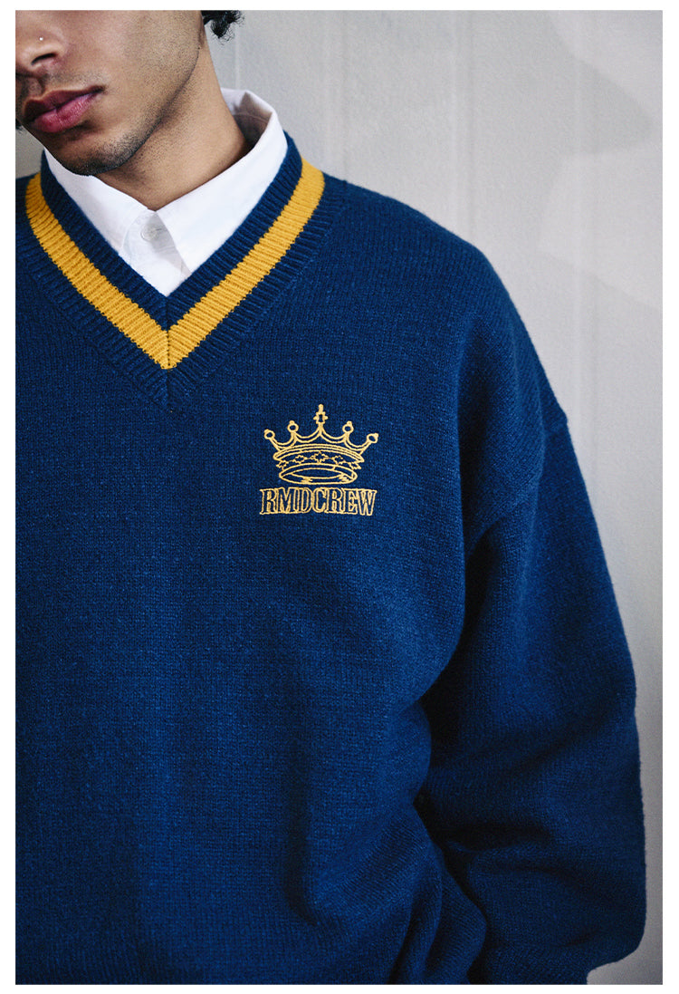 Remedy Embroidered V Neck Knit Sweater