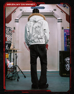 MEDM x EVA NEVER END Character Print Logo Embroidered Fur Hood Zip Up Hoodie