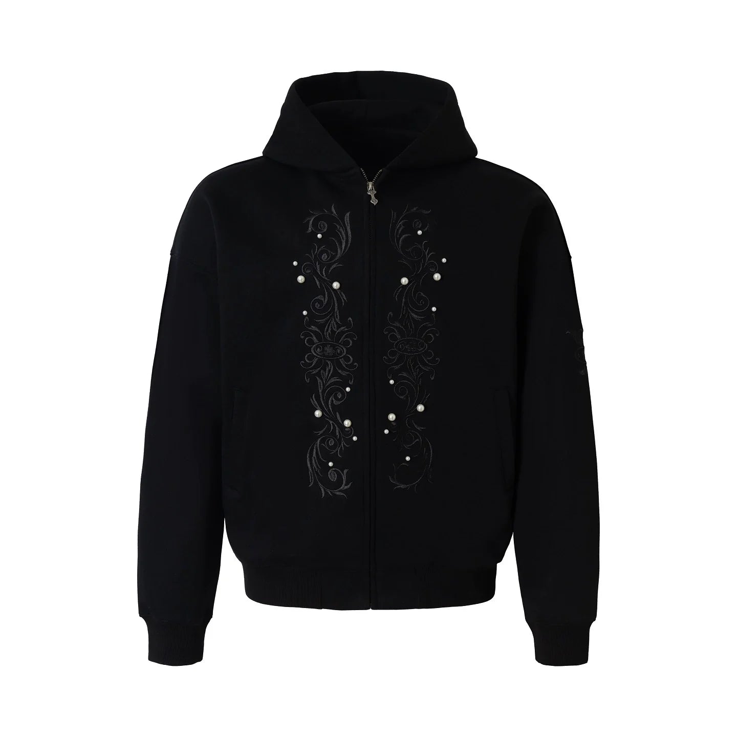 YADcrew Pearl Embroidery Zip Up Hoodie