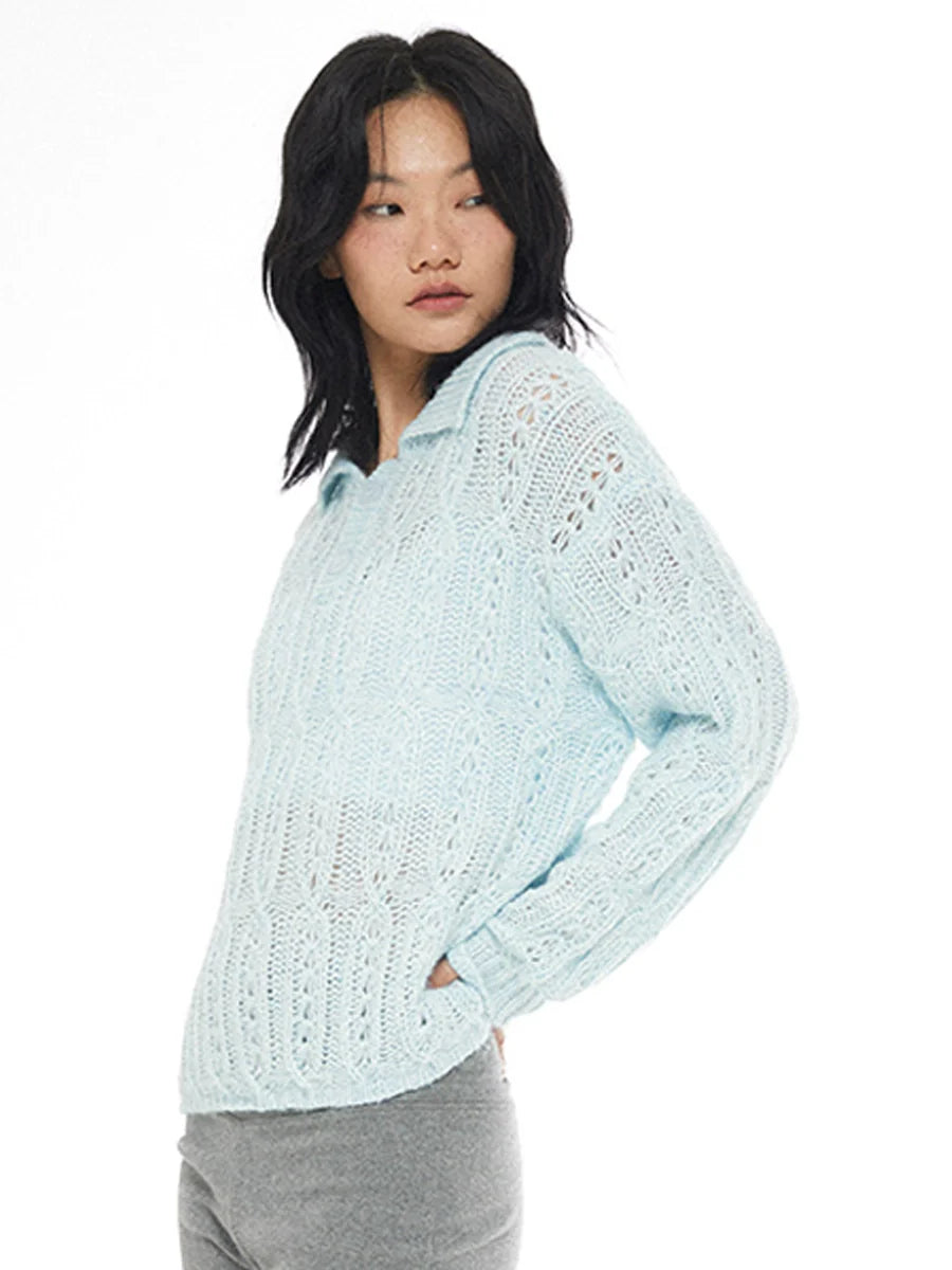 EMPTY REFERENCE Cutout Polo Knit Sweater