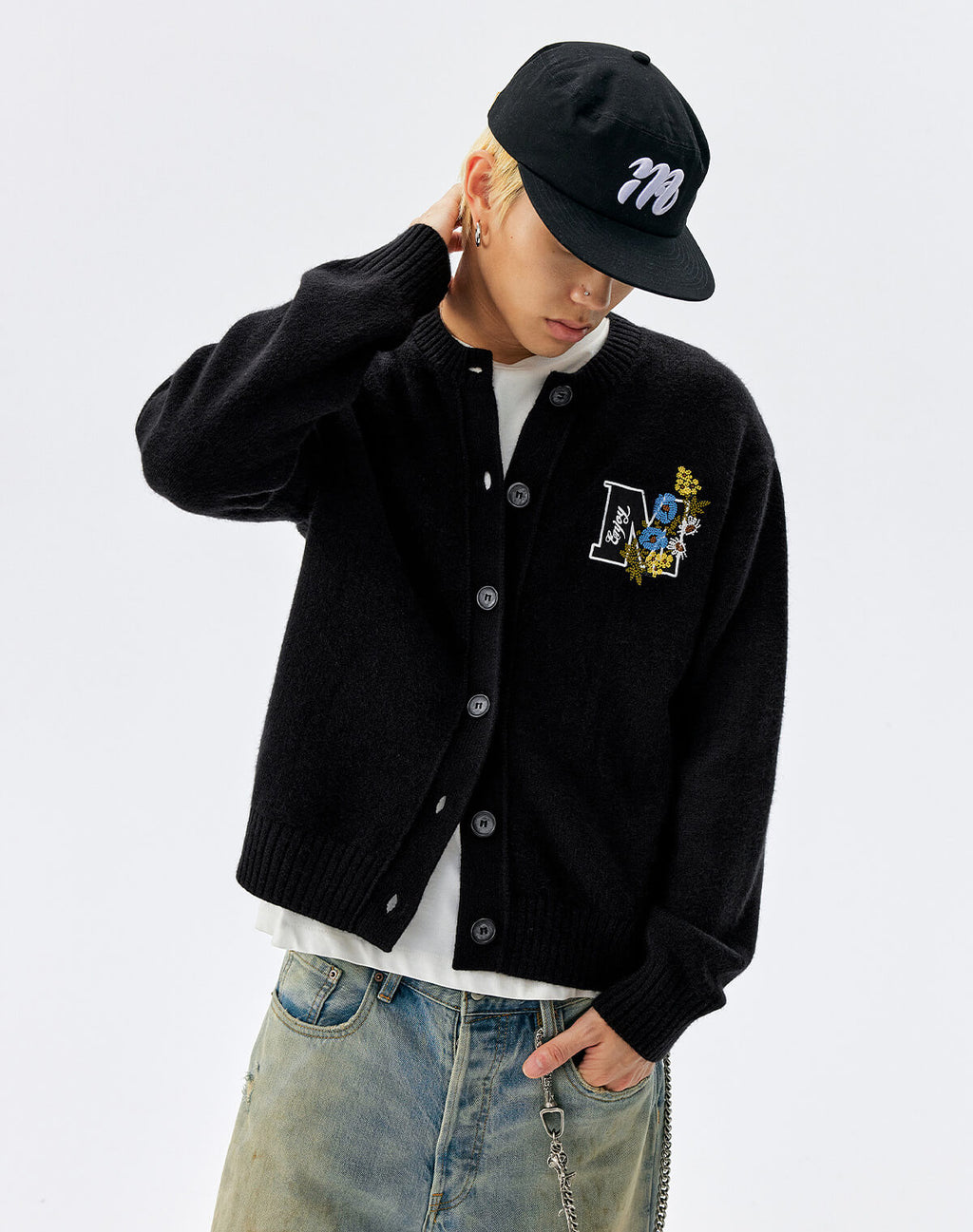 MEDM Floral Embroidered Knit Cardigan
