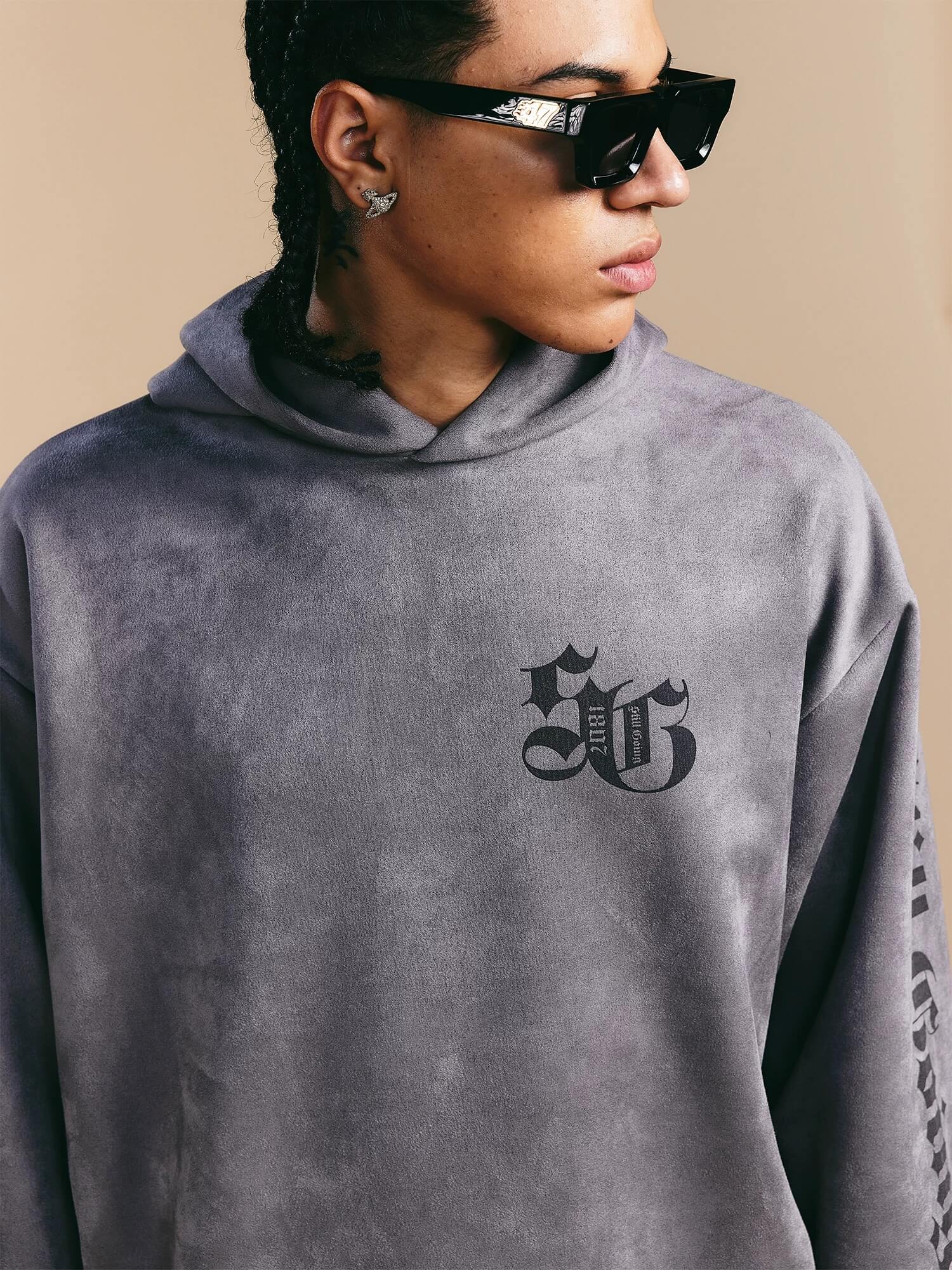 1807 Gothic Burnout Suede Hoodie