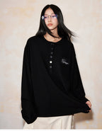 MEDM Flower Button Henley Long Sleeve Tee