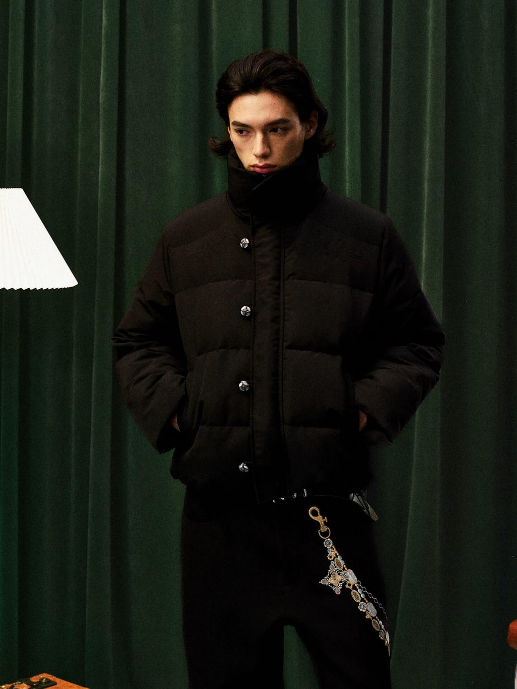 YADcrew Decorative Snap Button Puffer Jacket