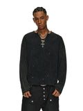 ANTIDOTE Striped Texture Washed Ink Splash Knit Sweater