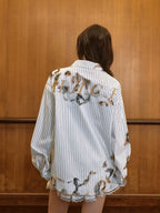 Harsh and Cruel Burnout Lace Embroidered Striped Long Sleeve Shirt
