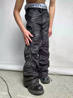 Night Lab Pleated Loose Fit Black Nylon Pants