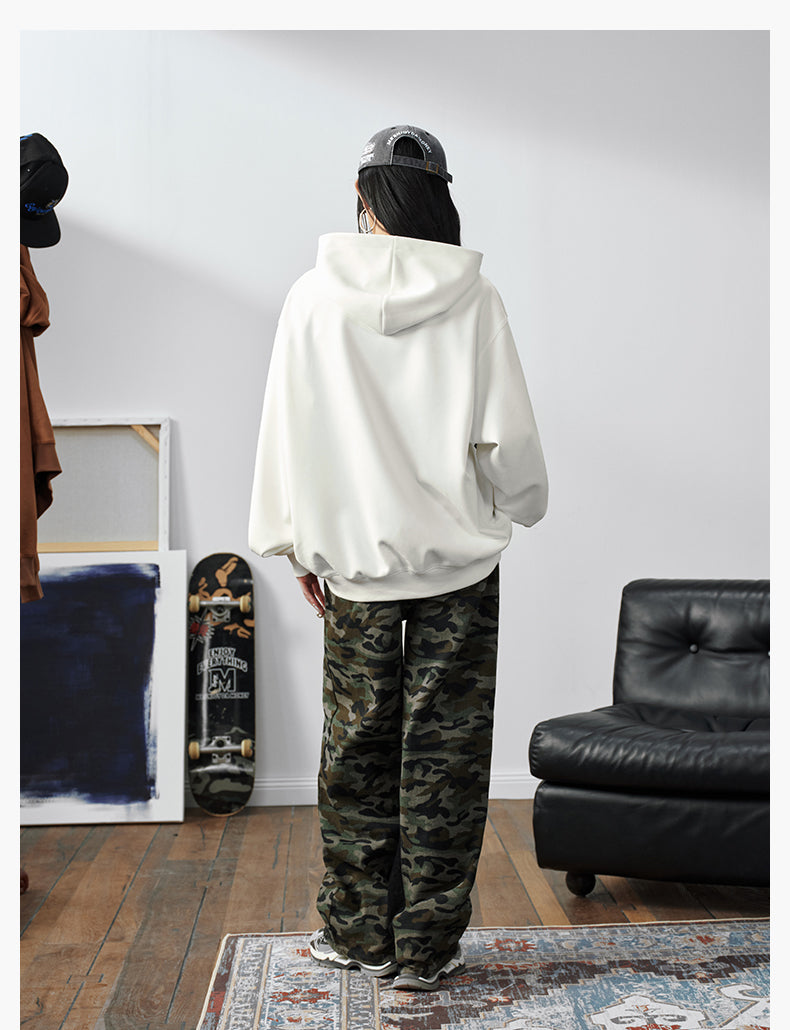 MEDM Suede Logo Patch Zip-Up Hoodie