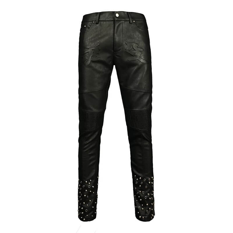 TGFCLUB Embossed Studded Slim Fit PU Leather Pants