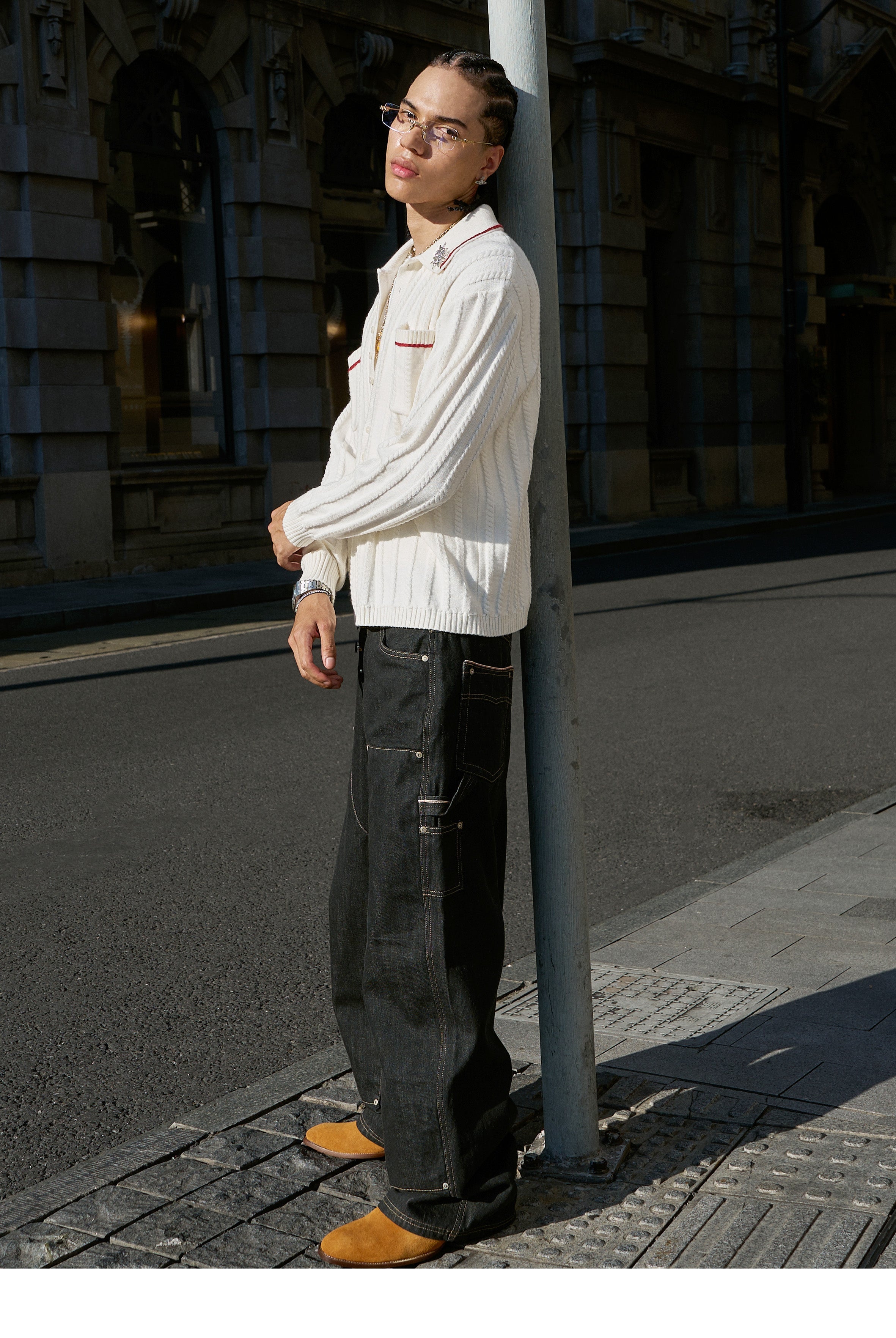 STEEPC Twisted Stripe Polo Knit Sweater