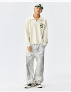 MEDM Coral Fleece Knit Long Sleeve Polo