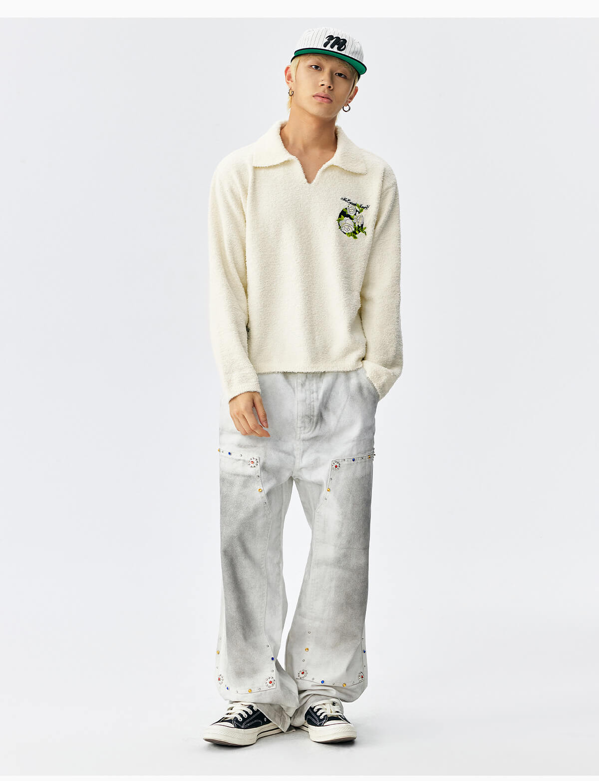 MEDM Coral Fleece Knit Long Sleeve Polo