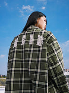 MEDM Green Pearl Embroidery Plaid Long Sleeve Shirt