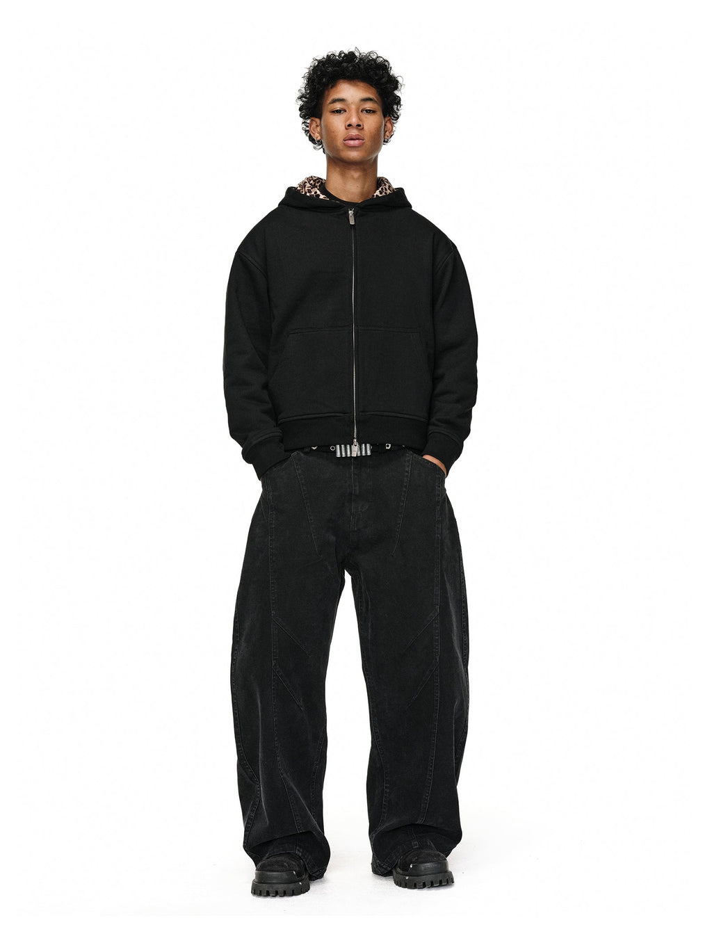 ANTIDOTE Leopard Print Lined Double-Zip Hoodie