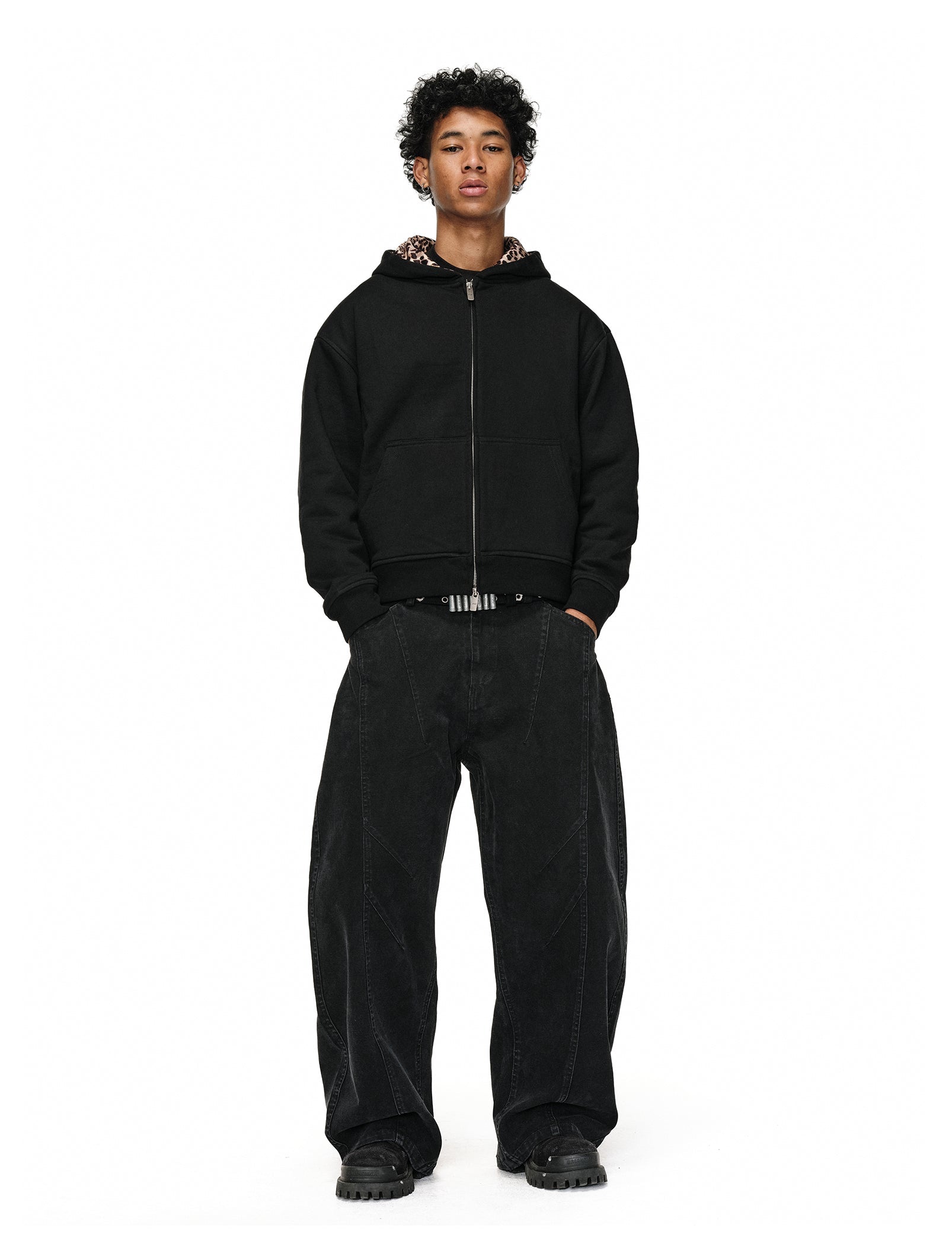 ANTIDOTE Leopard Print Lined Double-Zip Hoodie