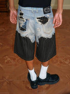 YADcrew Denim Stripe 3D Digital Print Shorts