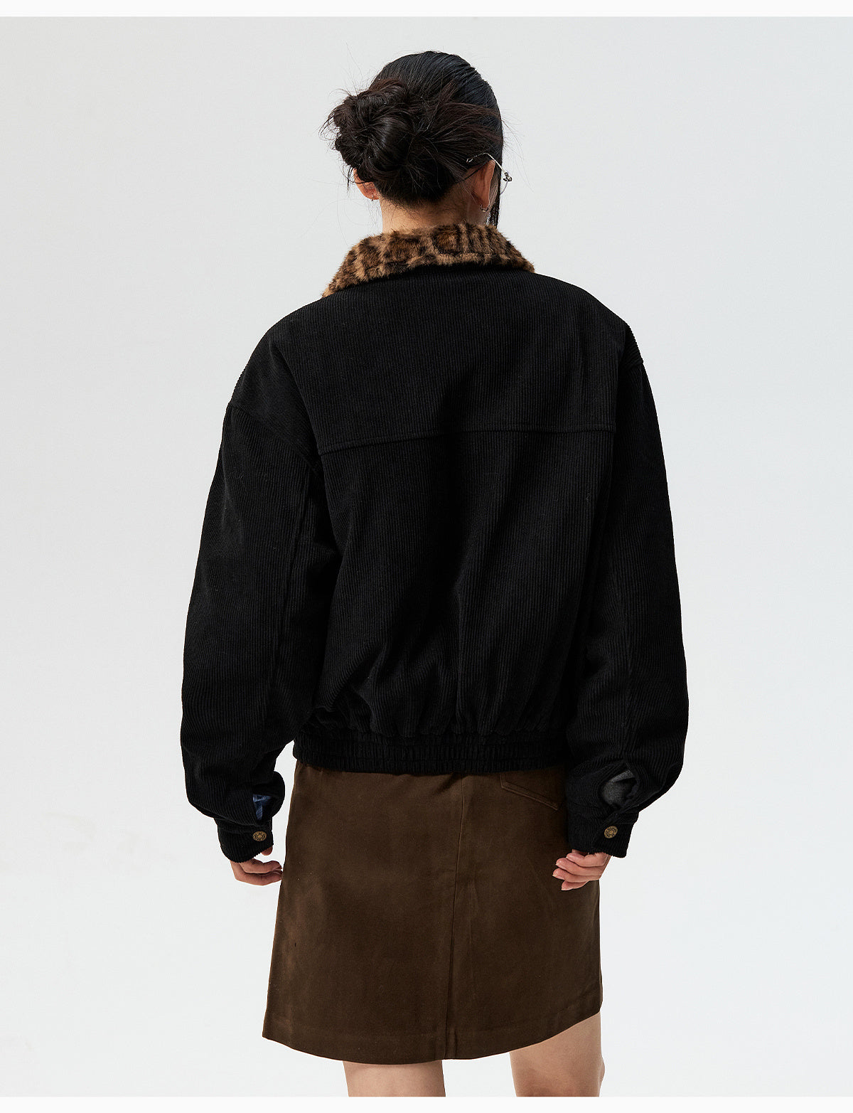 MEDM Leopard Fur Collar Corduroy Jacket