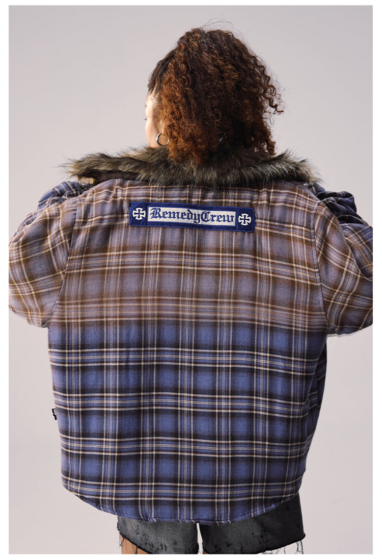 Remedy Gradient Plaid Quilted Lined Shirt Jacket