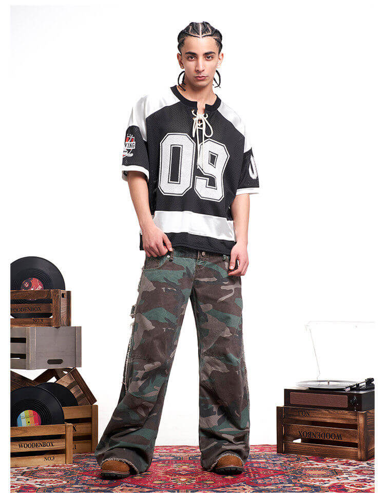 F3F Select Color Block Lace Up Mesh Short Sleeve Hockey Jersey