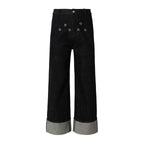 YADcrew Silver Eyelet Contrast Cuff Baggy Jeans
