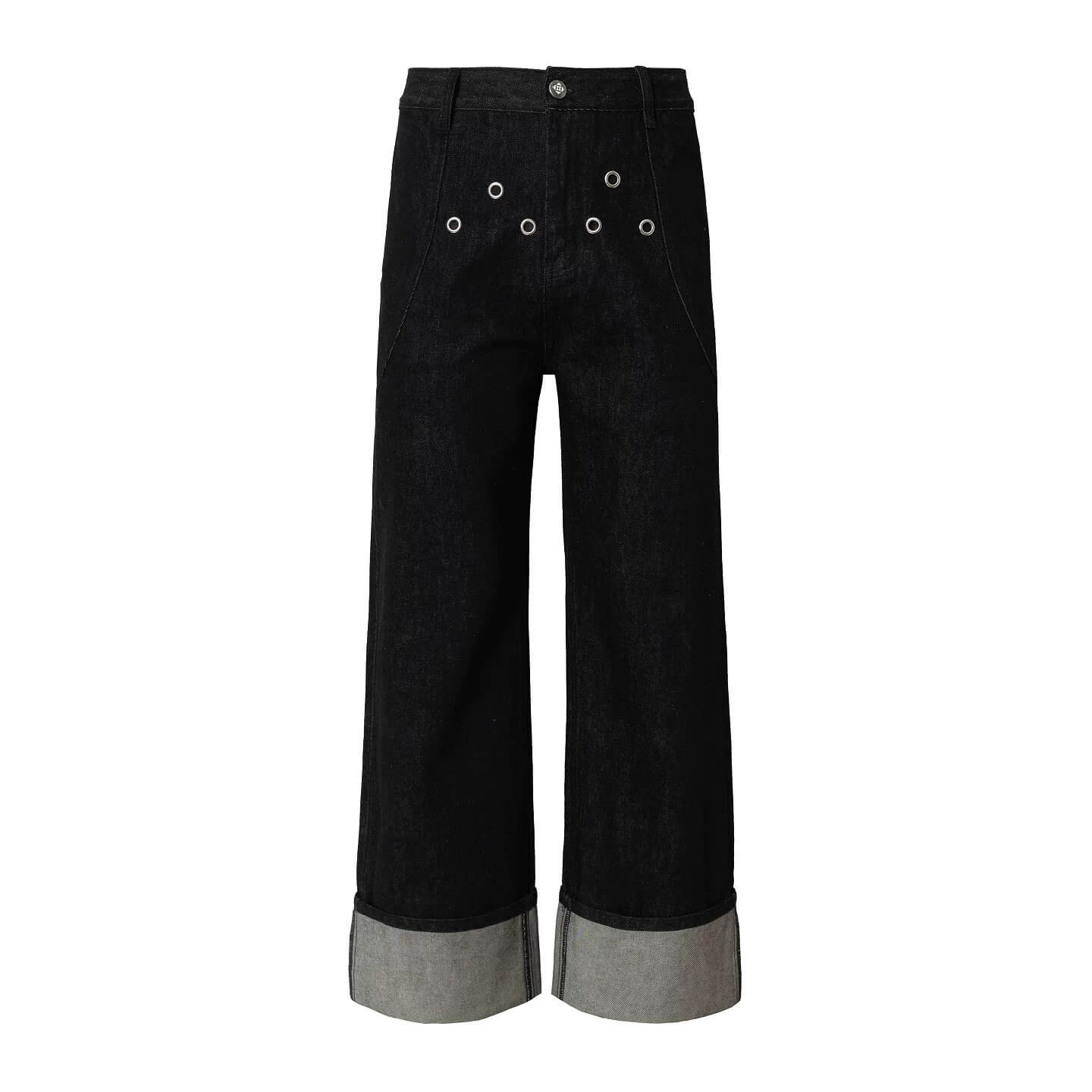 YADcrew Silver Eyelet Contrast Cuff Baggy Jeans
