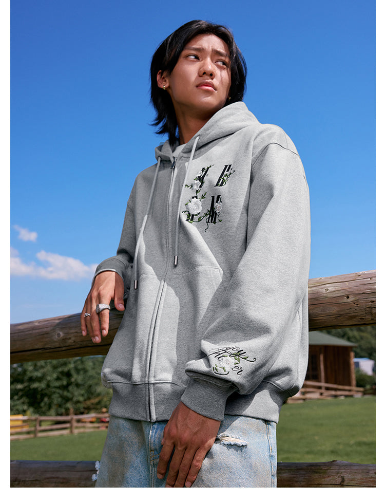 MEDM Flower Logo Embroidered Zip-Up Hoodie