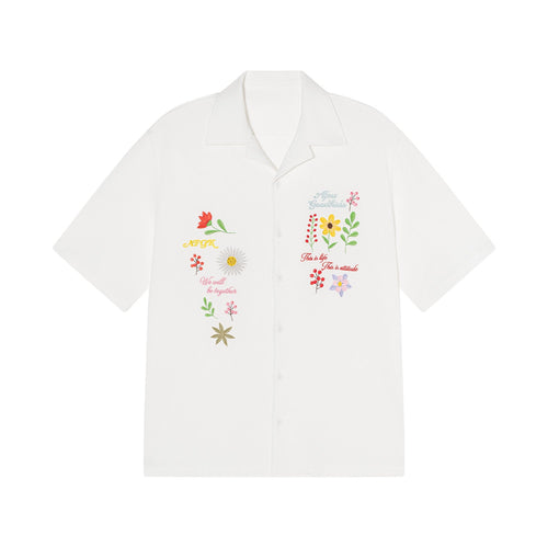 AFGK Floral Embroidered Waffle Short Sleeve Shirt