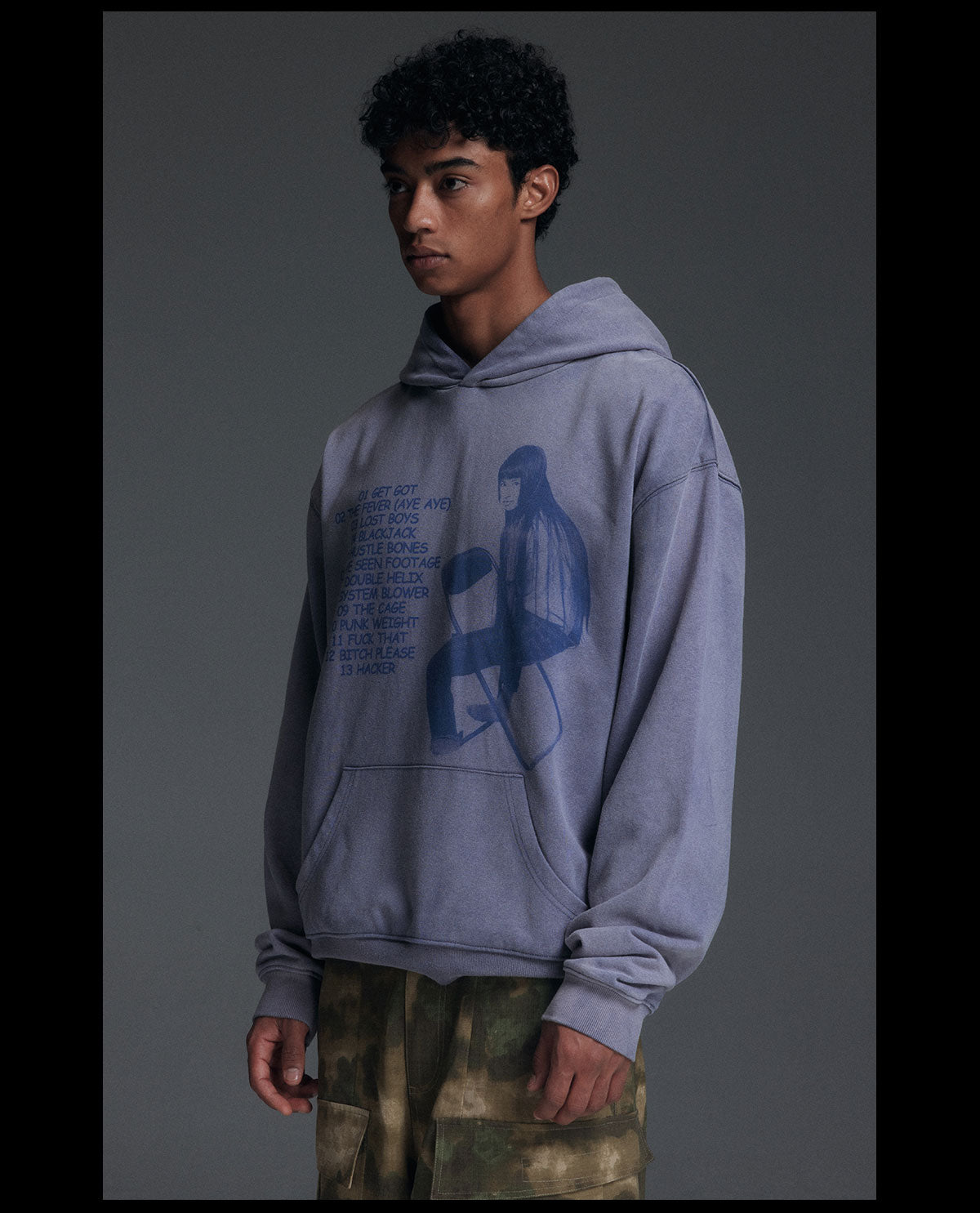NOVACAM Washed Distressed Vintage Print Hoodie