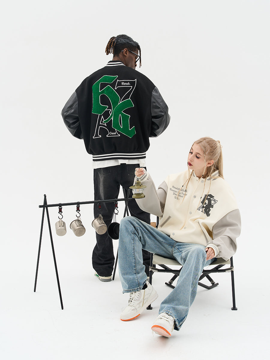 Harsh and Cruel Gothic Logo Embroidered Varsity jacket