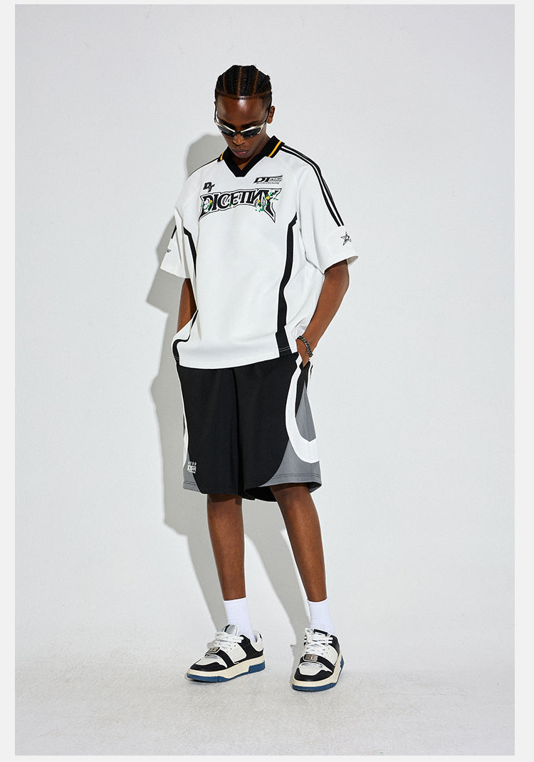 DICETINY Floral Logo Print Soccer Jersey Polo Shirt